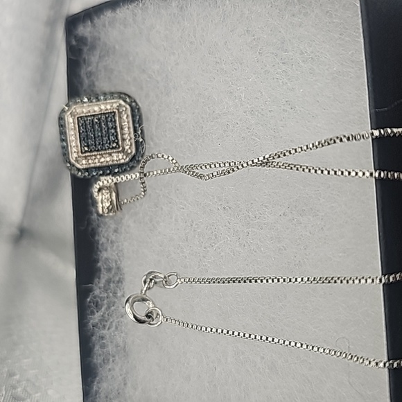 enuine Blue Diamond NecklaceNatural Diamond Accented Rhodium Over Brass - Picture 4 of 4